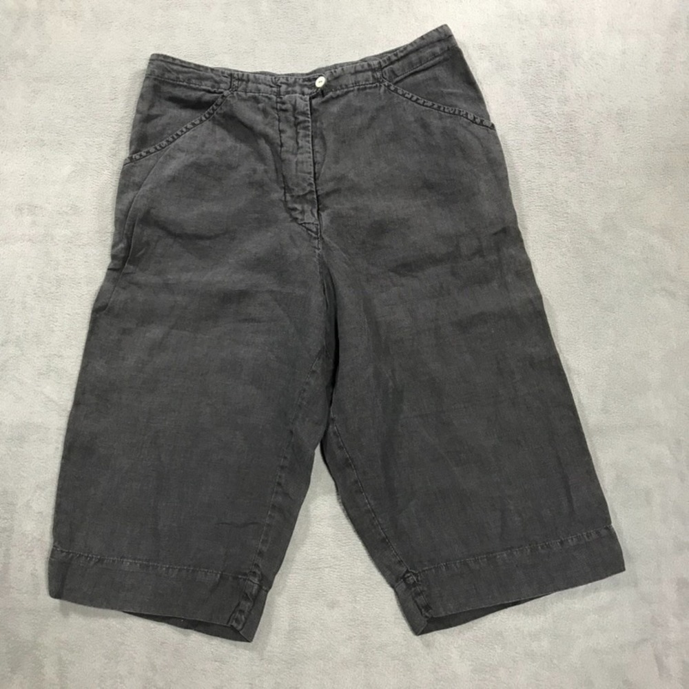 Johnny was Linen Shorts Women's Small Gray / Black Vintage Bohemian USA Made 90s